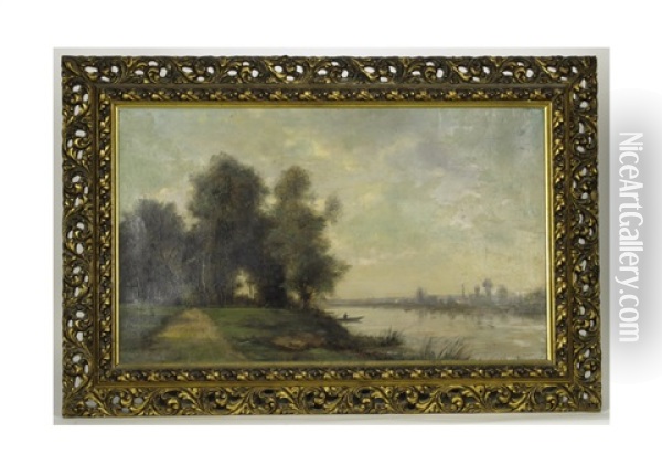 River Landscape Oil Painting - Charles Felix Edouard Deshayes