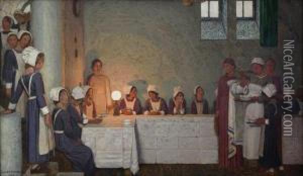 Orphan Girls At Supper Oil Painting - Frederick Cayley Robinson