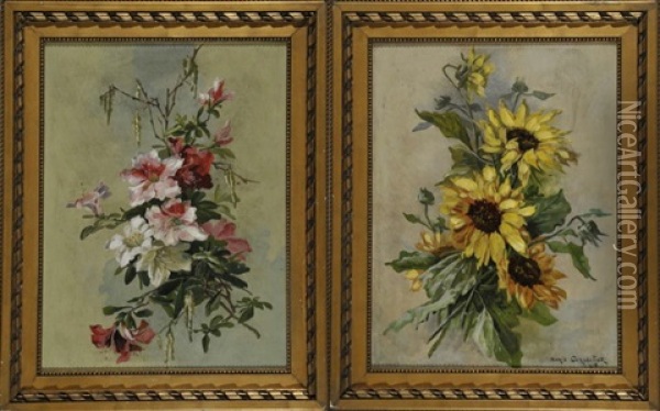 Sonnenblumen (+ Hibiskus; 2 Works) Oil Painting - Marie-Paule Carpentier