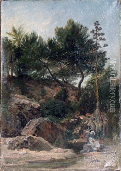 Arabe Se Reposant Au Pied De La Source Oil Painting - Henri Arthur Bonnefoy