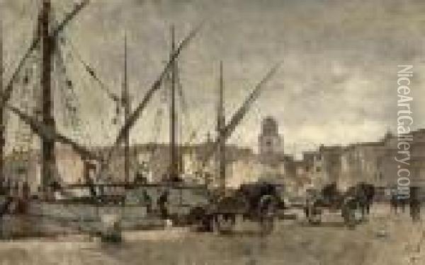 In The Harbour Of St. Tropez Oil Painting - Cornelis Vreedenburgh