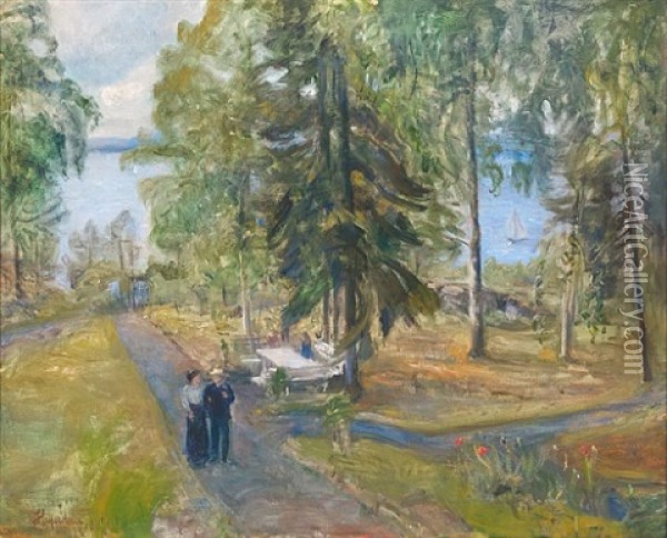 Sommerdag I Parken Oil Painting - Hans Olaf Heyerdahl