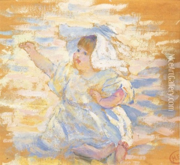 Etude Pour Mere Jouant Avec Son Enfant Tampon (study) Oil Painting - Henri-Edmond Cross