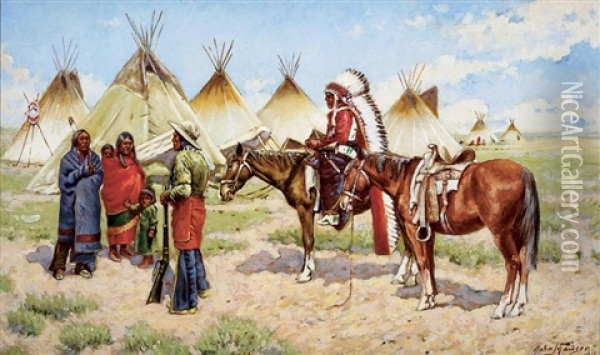 Indian Encampment Oil Painting - John Hauser