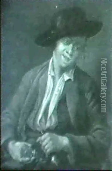 Portrait D'un Jeune Homme Au                                Verre De Vin Oil Painting - Etienne Jeaurat