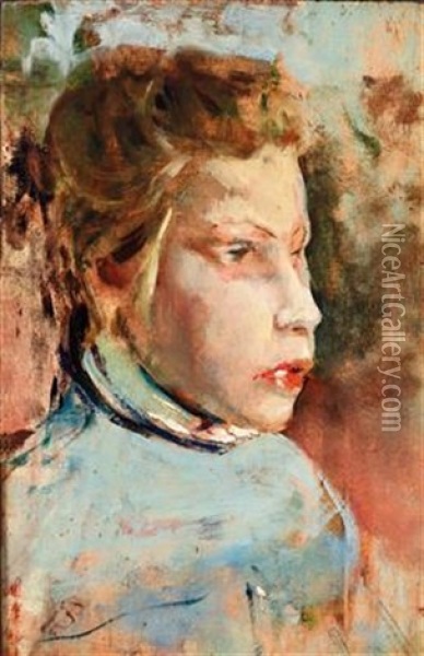 Portrait Of A Young Girl Oil Painting - Telemaco Signorini