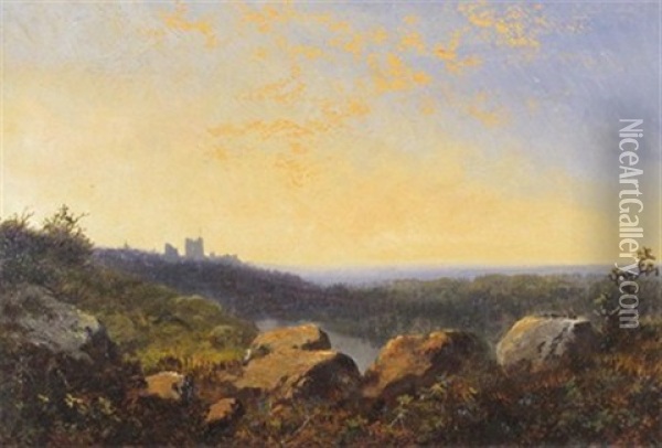 A View Across The Moor To Richmond Castle, Yorkshire Oil Painting - Edward H. Niemann