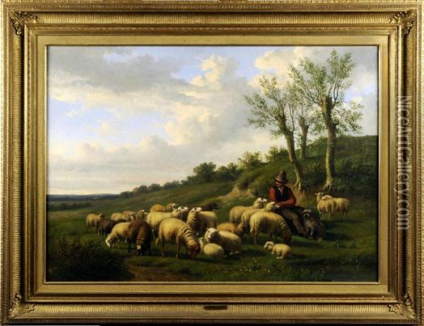 Berger Et Moutons Oil Painting - Louis Pierre Verwee