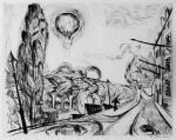 Landscape With Balloon Oil Painting - Max Beckmann