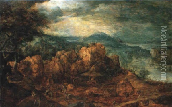 View Of An Iron Mine And Foundry By The River Meuse Oil Painting - Frans Floris the Elder