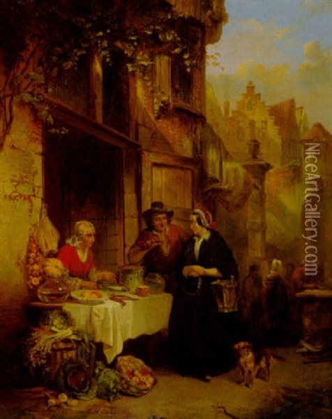 Fischerverkauf An Einem Amsterdamer Marktstand Oil Painting - Henricus Engelbertus Reijntjens