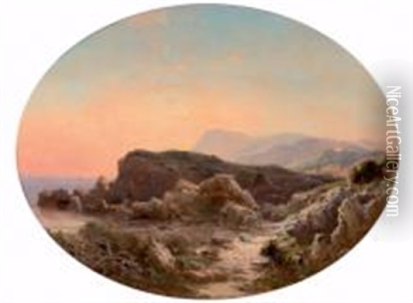 Pecheurs Sur Les Rochers Oil Painting - Vincent Joseph Francois Courdouan