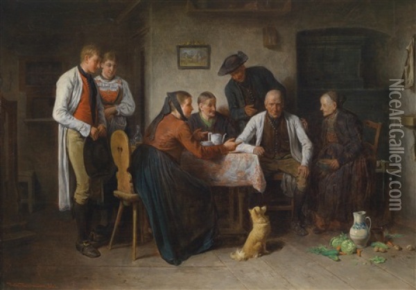 Besuch Des Brautwerbers Oil Painting - Friedrich Ritter von Malheim Friedlaender