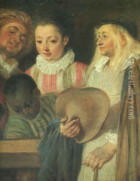 Actors from a French Theatre - detail Oil Painting - Jean-Antoine Watteau