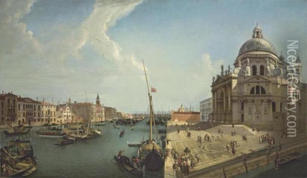 The Grand Canal, Venice, Looking Towards Santa Maria Dellasalute Oil Painting - Michele Marieschi