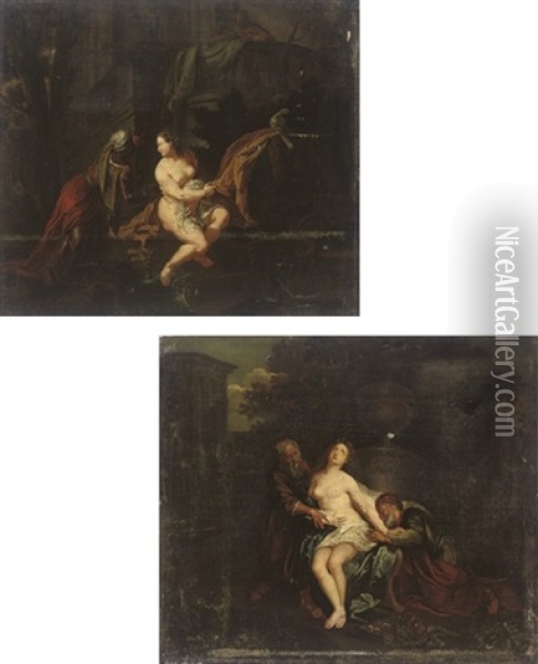 David And Bathsheba (+ Susannah And The Elders; Pair) Oil Painting - Kaspar Jacob Opstal the Younger
