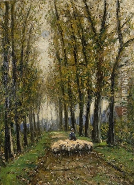 Schafe In Der Herbstlichen Allee Oil Painting - Helmuth Liesegang