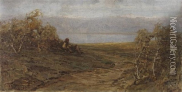 Landschaft Mit Sitzender Bauerin Und See In Der Ferne Oil Painting - Francesco Sartorelli