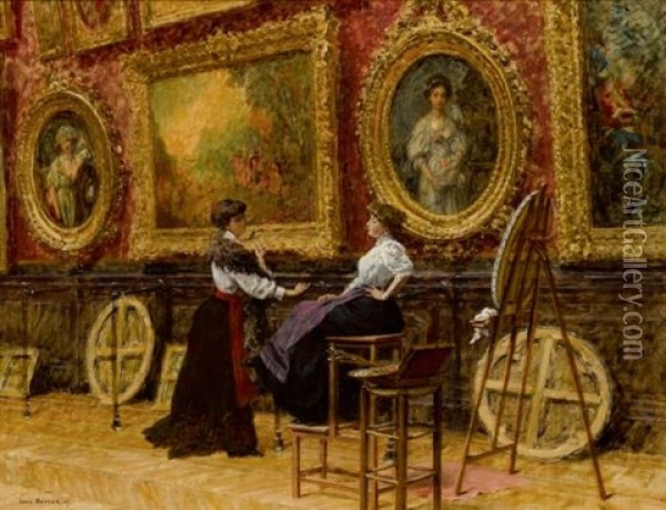 Copyists In The Musee Du Louvre Oil Painting - Louis Beroud