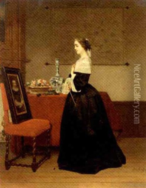 Le Portrait: The Absent Lover Oil Painting - Johann Cornelius Mertz