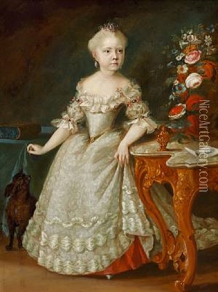 Portrait Of A 5 Year Old Girl Of Noble Birth In A White Evening Dress Oil Painting - Michael Dahl