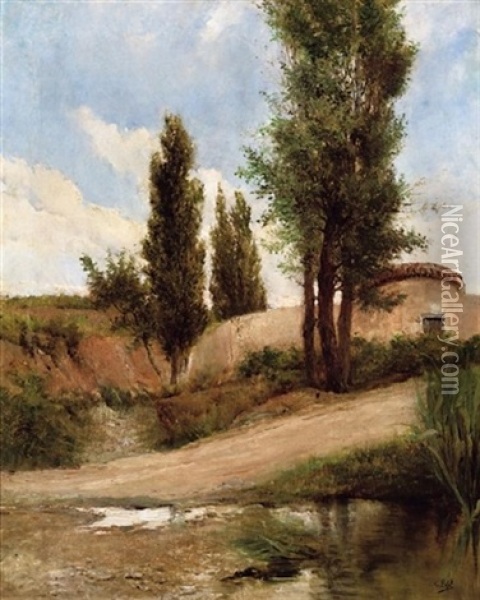 Landstrase In Katalanischer Landschaft Oil Painting - Clemente Pujol de Gustavino