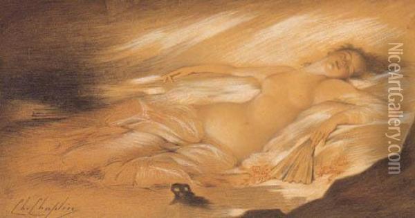 Reclining Nude With Fan Oil Painting - Charles Josua Chaplin