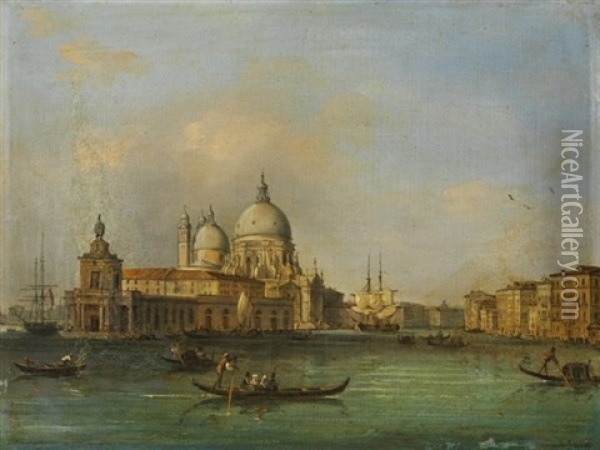 Ansicht Des Dogenpalasts (+ Ansicht Santa Maria Della Salute; 2 Works) Oil Painting - Carlo Grubacs
