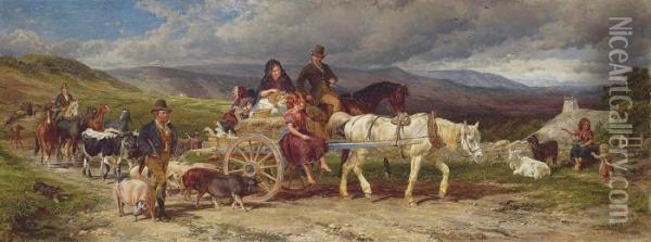 'when First I Saw Sweet Peggy': Irish Peasants Going To Market Oil Painting - William H. Hopkins