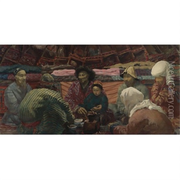 Under A Kirghiz Tent Oil Painting - Alexander Evgenievich Iacovleff