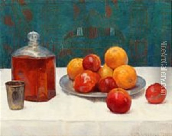 Still Life With Fruit And A Carafe On A Table Oil Painting - Einar Wegener