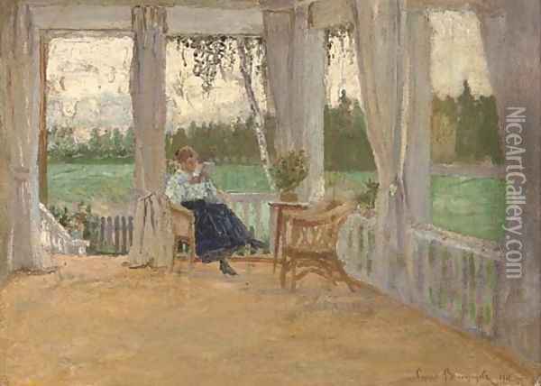 A read on the veranda Oil Painting - Sergey Arsenievich Vinogradov