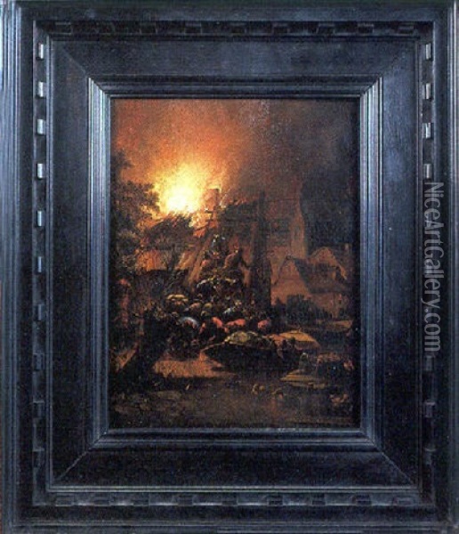 Scene D'incendie Nocturne Oil Painting - Egbert Lievensz van der Poel