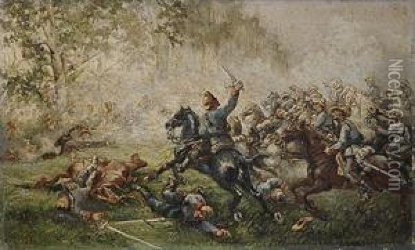 Escena De Batalla, C. 1895 Oil Painting - Armando G. Menocal