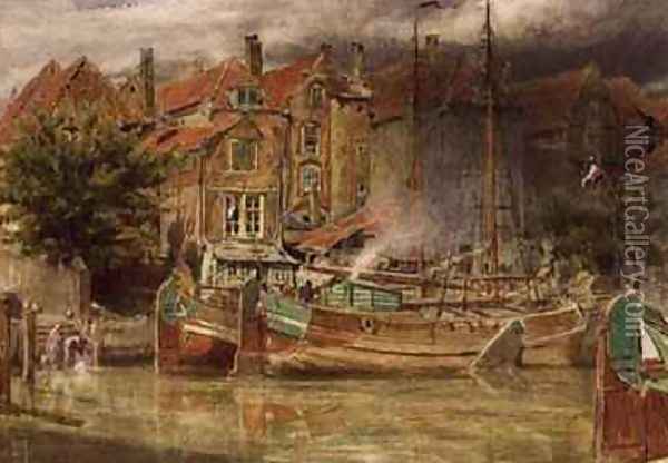 View on the Canal Dort Oil Painting - Albert Goodwin