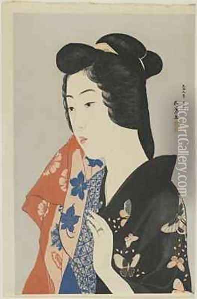 Woman Holding a Towel Taisho era Oil Painting - Goyo Hashiguchi