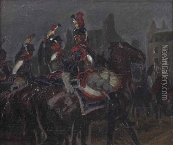 French Cuirassiers, Paris Oil Painting - George Hendrik Breitner