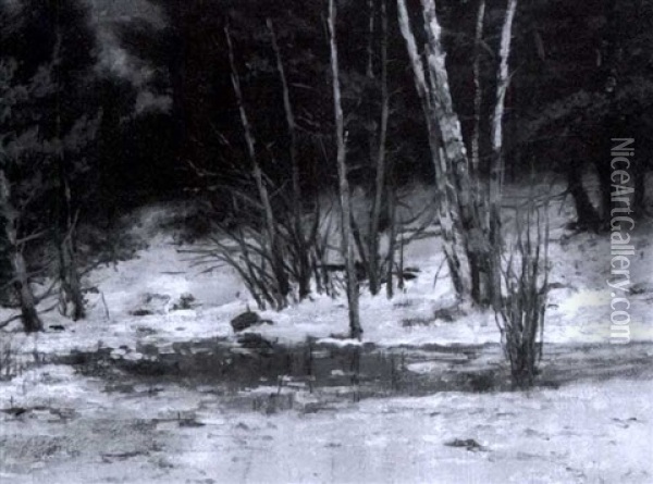 Winter Stream Oil Painting - Robert M. Decker