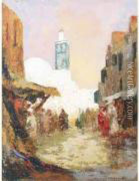 Marche Pres De La Mosquee. Oil Painting - Charles Henri Gaston Dagnac-Riviere