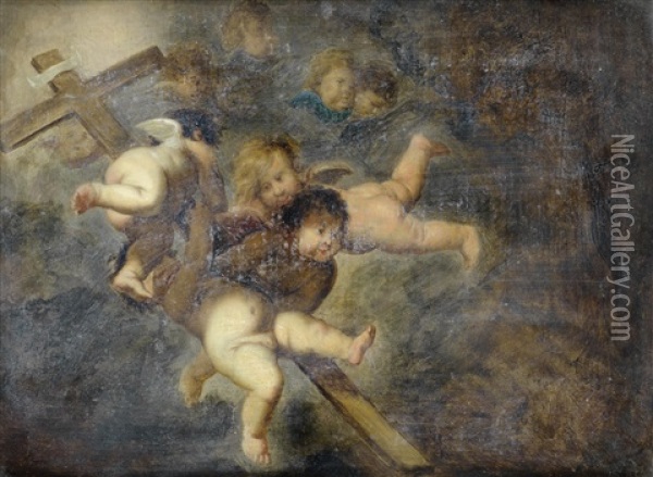 Cherubs Carrying The Cross Oil Painting - Abraham van Cuylenborch