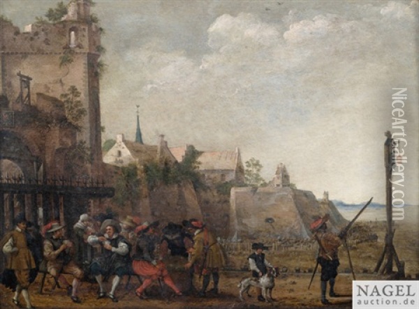 Soldaten Amusieren Sich Beim Karten- Und Wurfelspiel Vor Einem Stadttor Oil Painting - Esaias van de Velde the Elder