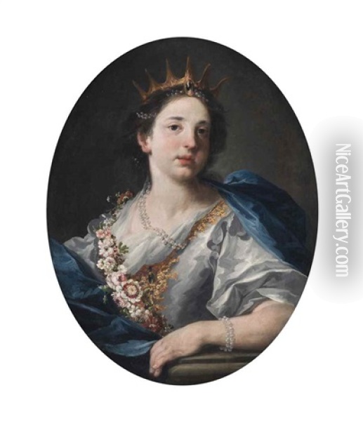 A Lady, Bust-length, With A Crown And A Garland Of Flowers Oil Painting - Pietro Francesco Guala