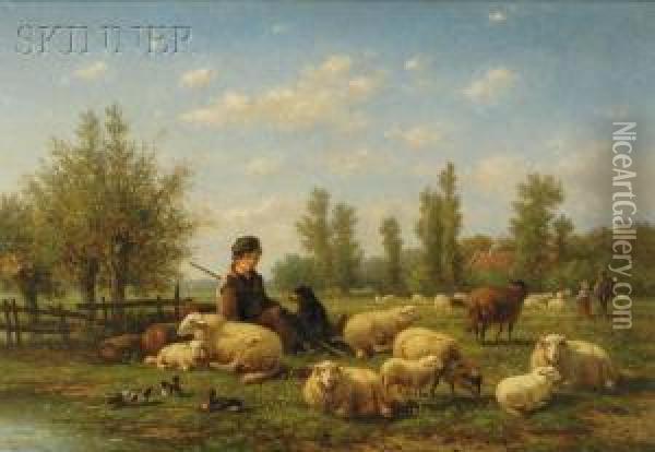 In The Pasture Oil Painting - Johan Nicolaas Van Lokhorst