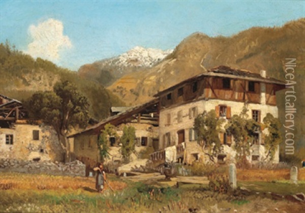 Bauerngehoft In Den Alpen Oil Painting - Theodor von Hoermann