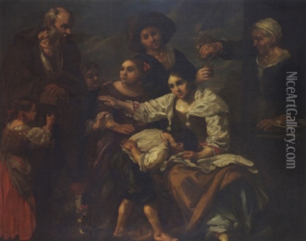 Ein Knabe Wird Veon Seiner Mutter Gezuchtigt Oil Painting - Antonio Mercurio Amorosi