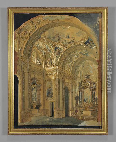 Progetto Di Decorazione Della Chiesa Parrocchiale Di Sant'andrea In Bra Oil Painting - Bartolomeo Giuliano