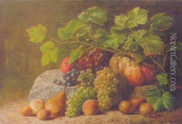 A Still Life With A Vine, Pears, Apples And A Pumpkin Oil Painting - Clotildis A. M. C. van Lamsweerde