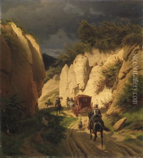 Kutschfahrt Im Gebirge.) Oil Painting - Wilhelm Camphausen