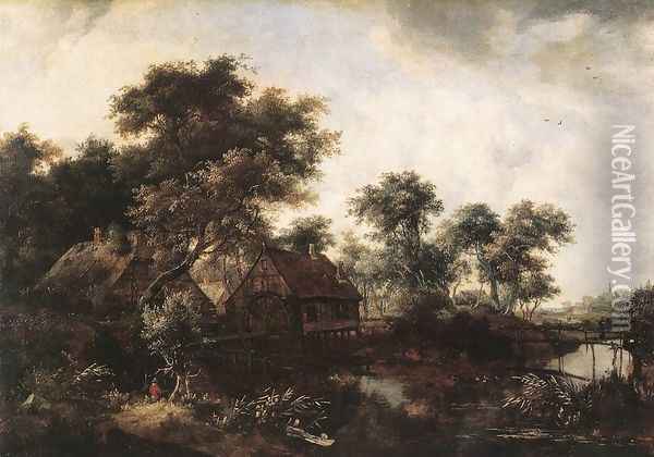 The Water Mill Oil Painting - Meindert Hobbema