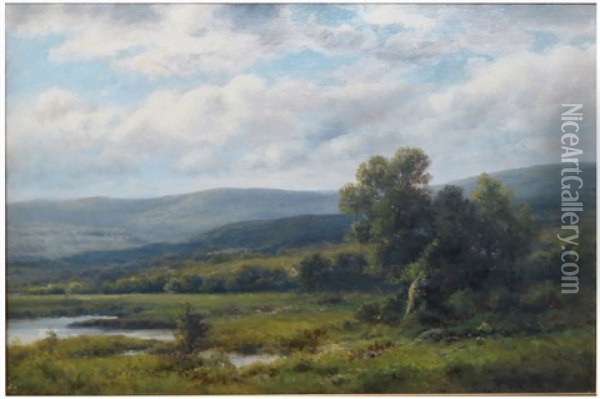 Summer Landscape With Pond And Distant Hills Oil Painting - Thomas Bailey Griffin